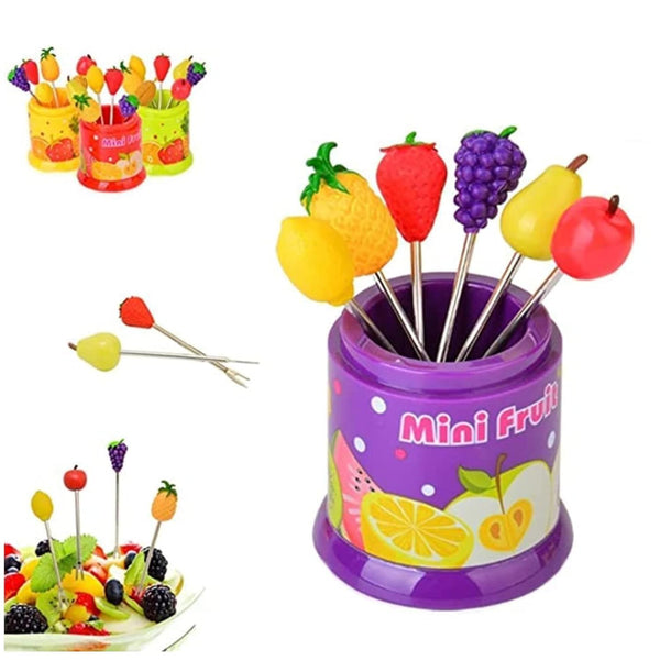 Fruit Pick Toothpick 6 Pcs Shape Kids Snack Cake Dessert Fork Stand