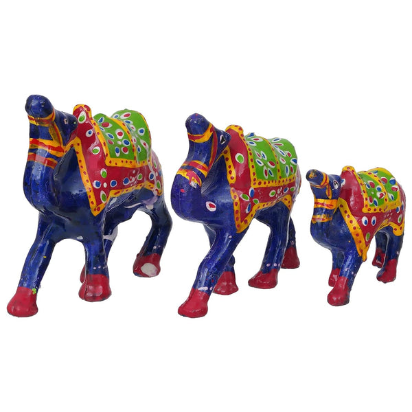 Set of 3 Multicolor Handcrafted Camel Statues