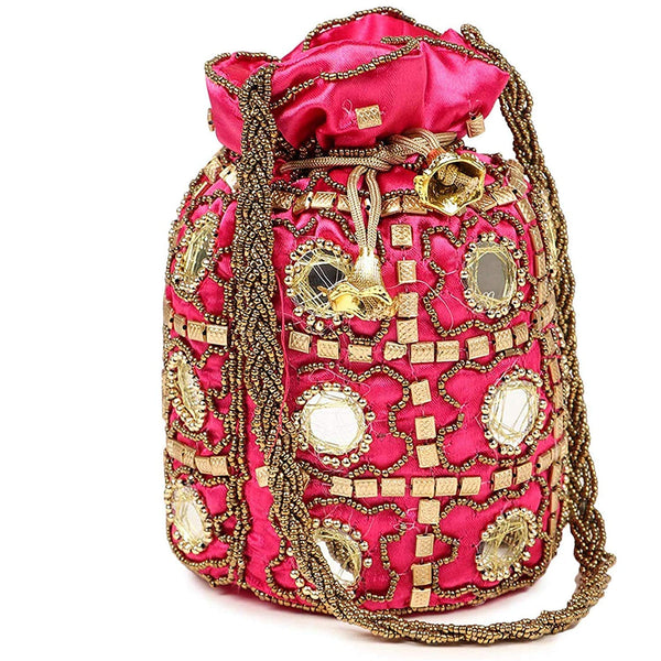 Ethnic Mirror Potli Bags for Women with Beaded Handle