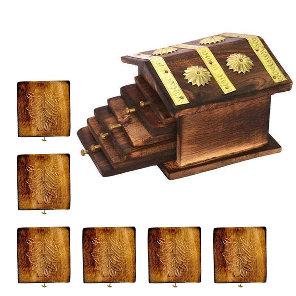 Wooden Hut Design Coaster Set of 6 - Miniature Rocking Hut Shape